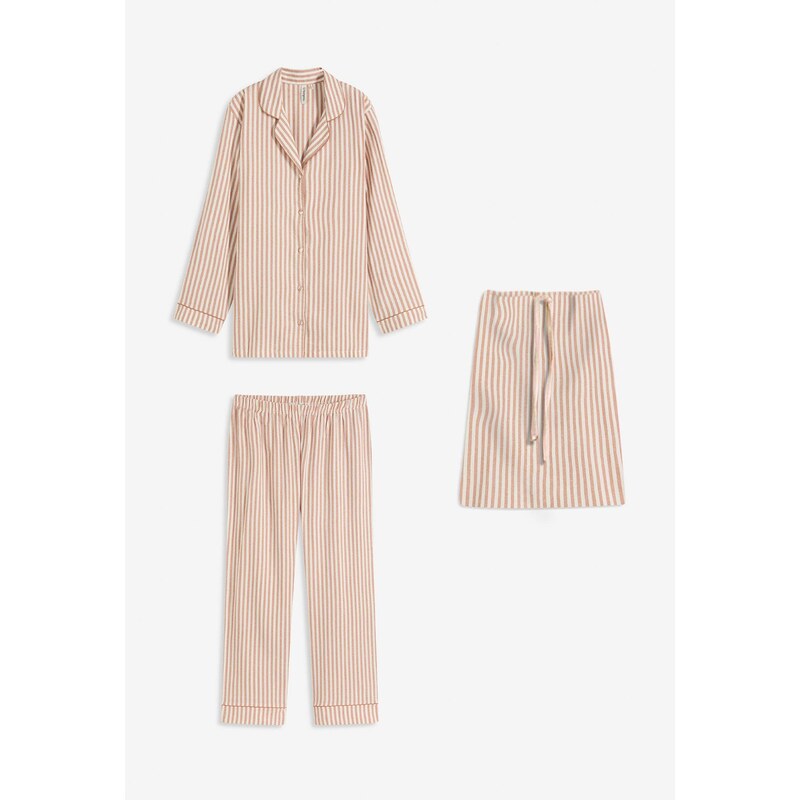 bonprix Tkané flanelové pyžamo s darčekovým vrecúškom, farba hnedá 65805929