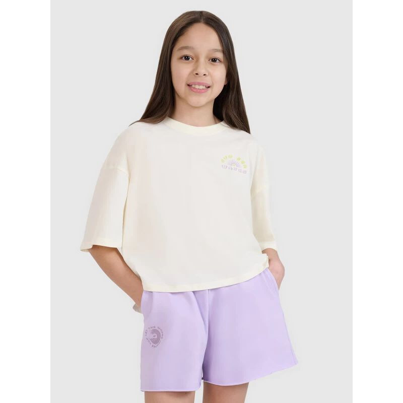 Dievčenský oversize crop top s potlačou 4F 4FJWSS25TTSHF1868-11S 65901788