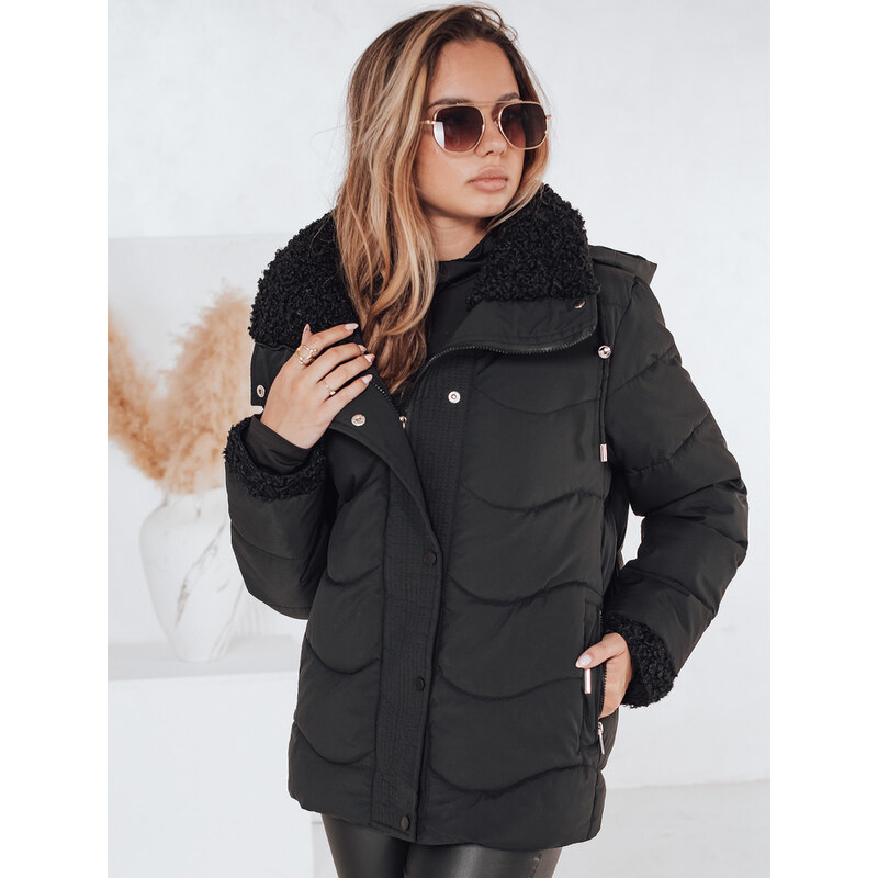 BASIC Čierna dámska zimná prešívaná bunda WARMMISS s kožušinovým 65902189