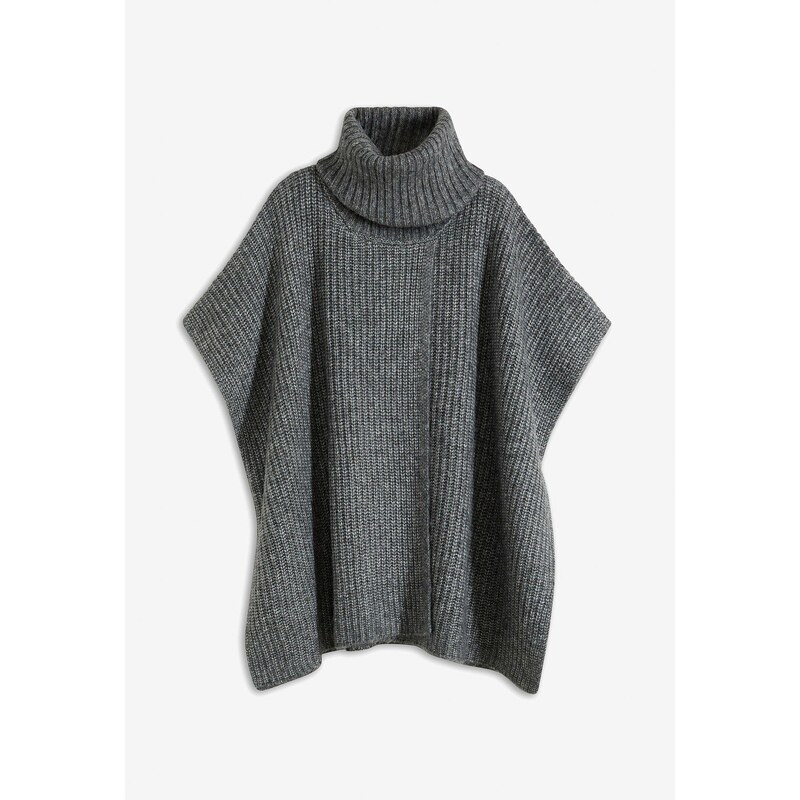 bonprix Pončo pulóver s podielom vlny, farba šedá 58487204