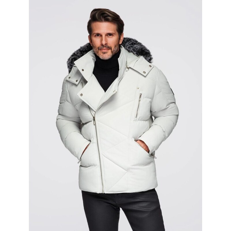 Ombre Clothing Nadčasová šedá bunda s asymetrickým prešívaním V4 JAHP 65913498