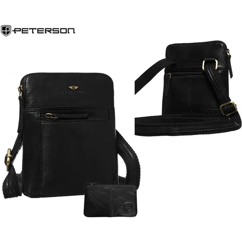 Čierna kožená pánska taška s púzdrom 65927131