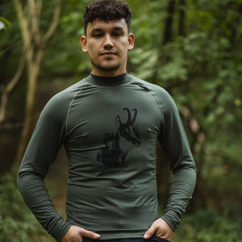 TERMOVEL Kaki pánske funkčné tričko s potlačou kamzíka 65917949