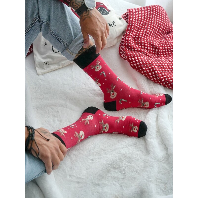 Milena Pánske vianočné ponožky so sobmi a cukrovými paličkami 1290-029 65917985