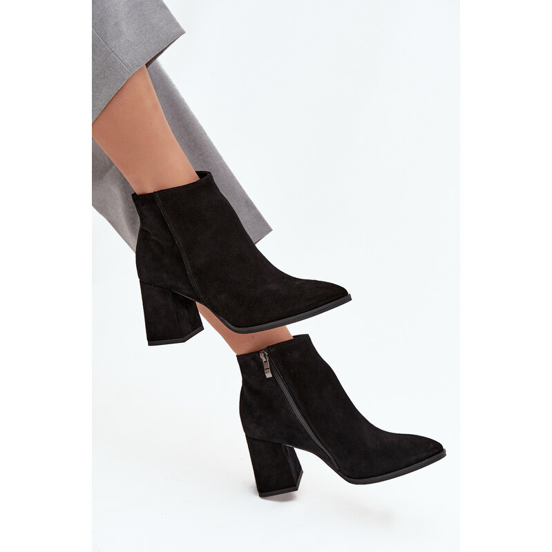 Čierne členkové topánky z pravej nubukovej kože na opätku Zazoo 3128 65927832