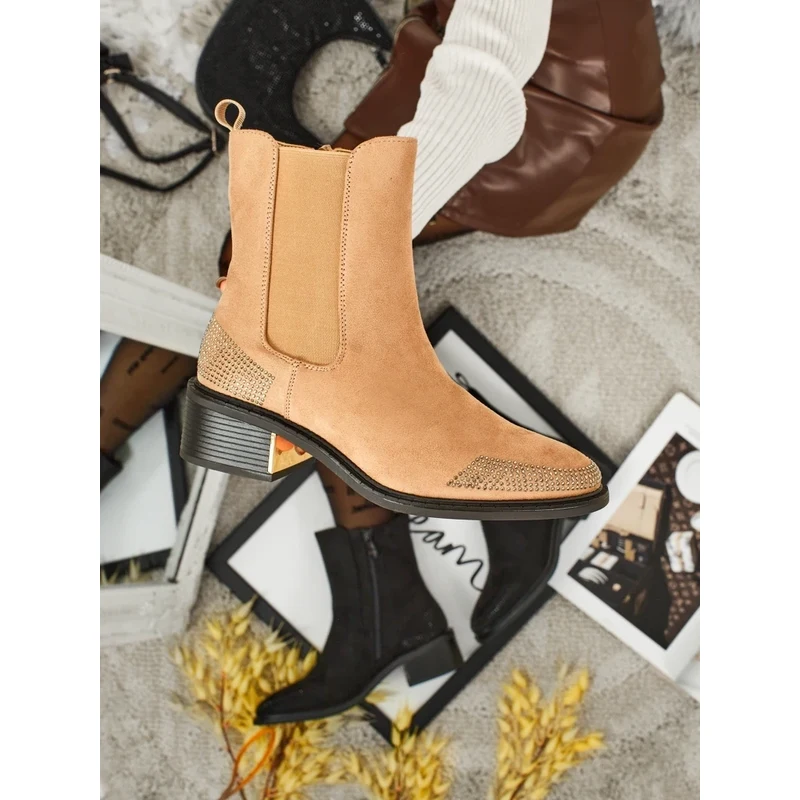 Resti Womens Eco Suede Ankle Boots Decorated with Rhinestones 65927889