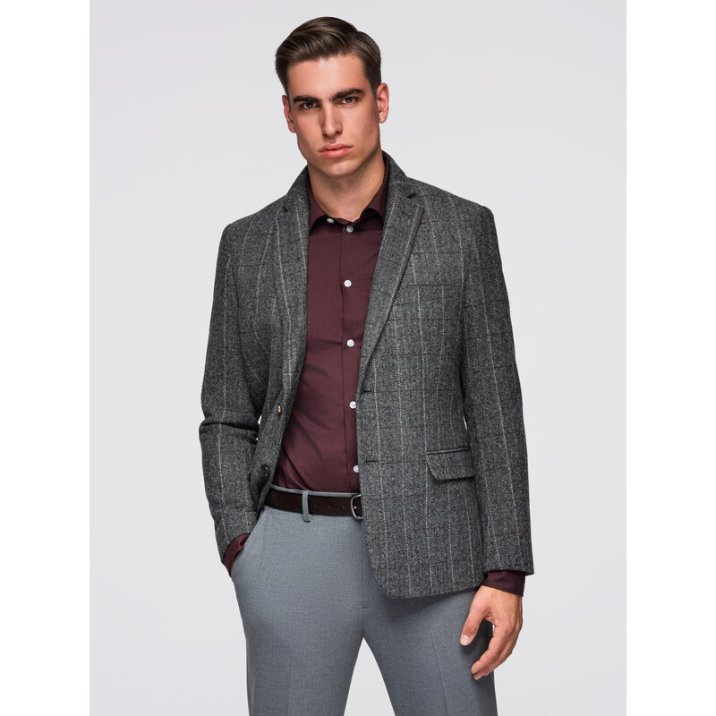 Ombre Elegant mens plaid blazer with wool blend - grey 64786898