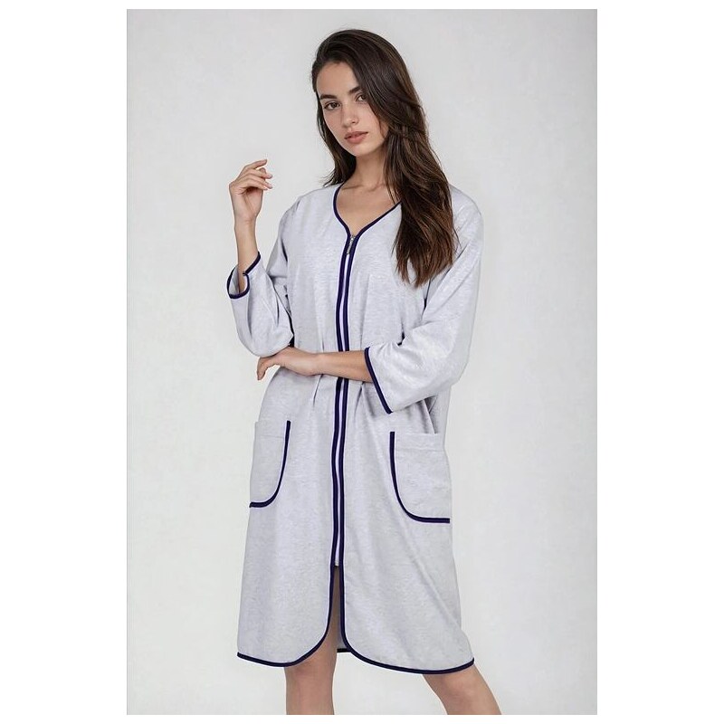 Kuba Bavlnený župan Denisa sivý s modrým lemom 35729708