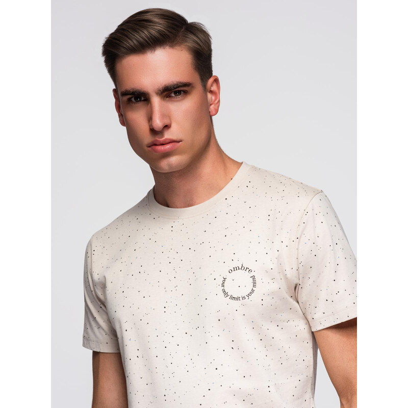 Ombre Mens printed cotton t-shirt with round neckline - beige 64793430