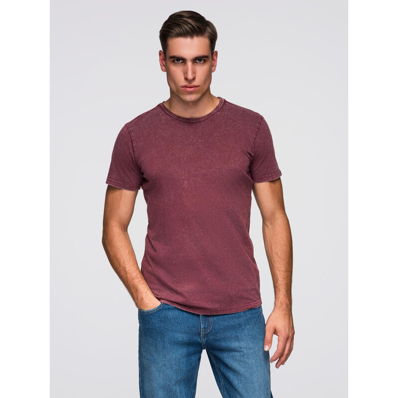 Ombre Mens T-shirt with wash effect - burgundy 65629107