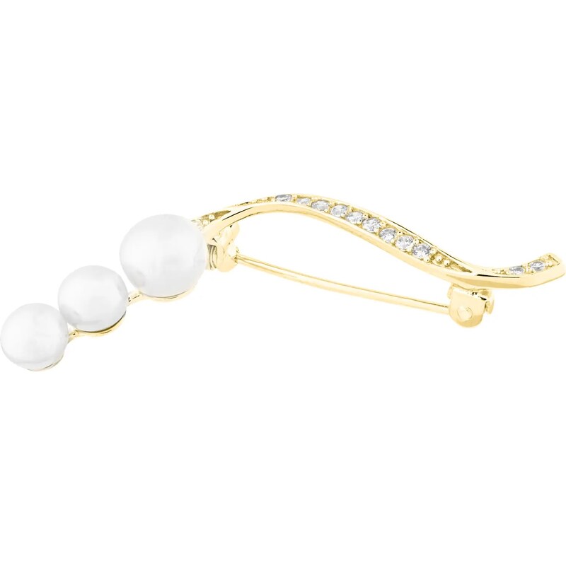 JVD Elegantná pozlátená brošňa s perlami a zirkónmi SVLD0002XD2GP00 66594610