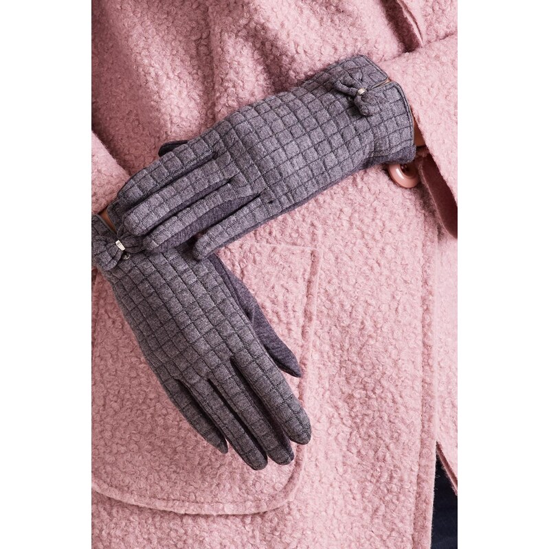MladaModa Dotykové rukavice s ozdobnou mašličkou model 50225 grafitové 65954233