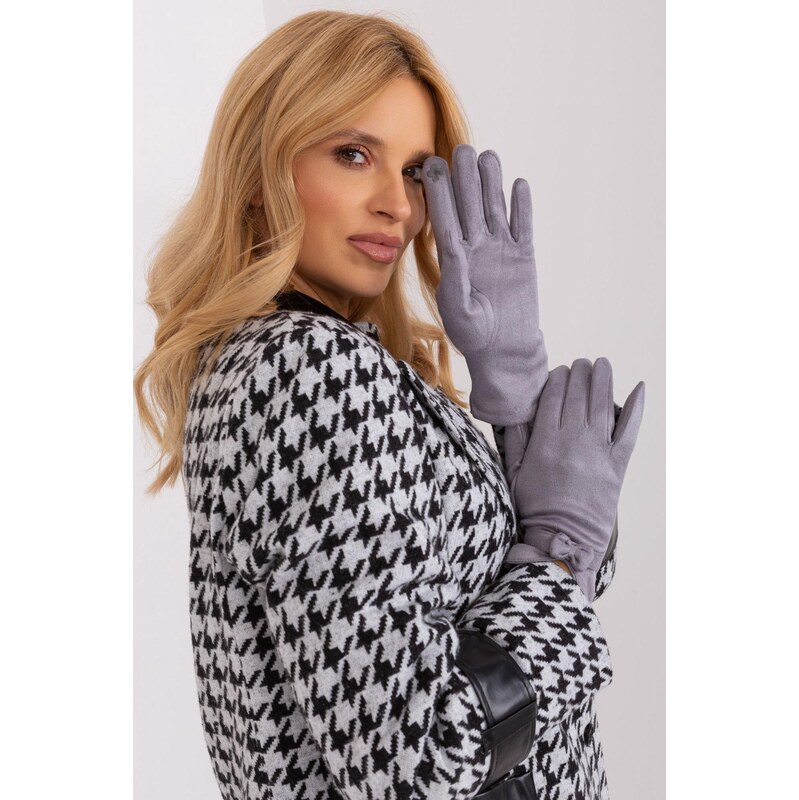 MladaModa Teplé dotykové rukavice s mašličkou model 900385 šedé 65954241