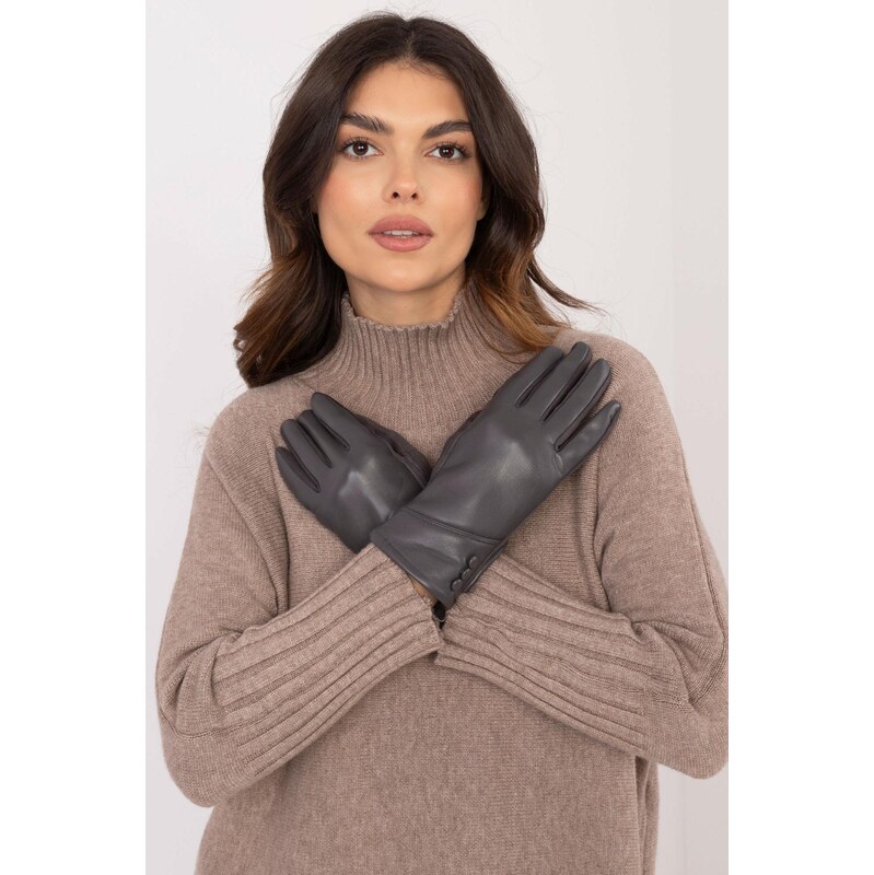 MladaModa Zateplené koženkové dotykové rukavice s gombíkmi model 80595 65954254