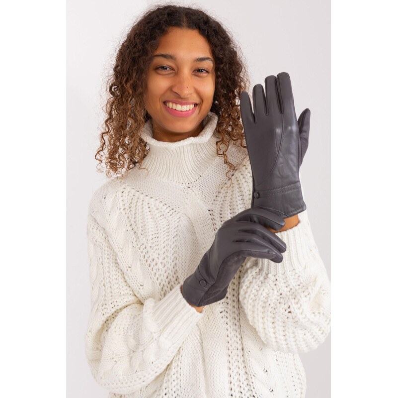 MladaModa Zateplené koženkové dotykové rukavice s gombíkom model 80228 65954268