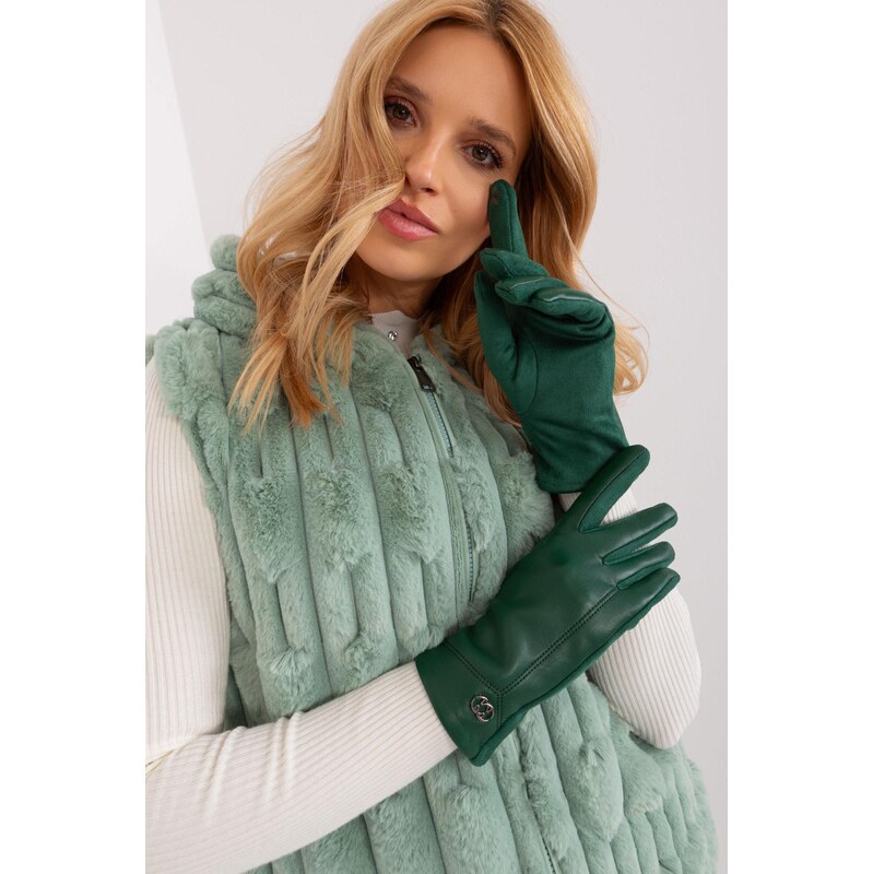 MladaModa Zateplené koženkové dotykové rukavice model 80111 zelené 65954272