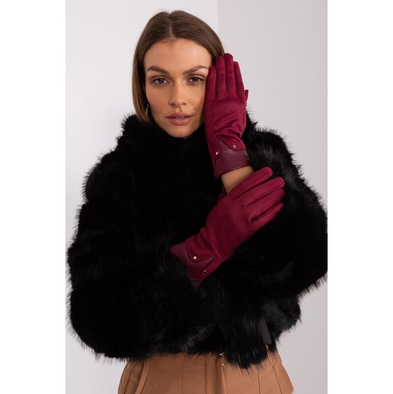 MladaModa Elegantné dotykové rukavice model 50726 bordové 65954276