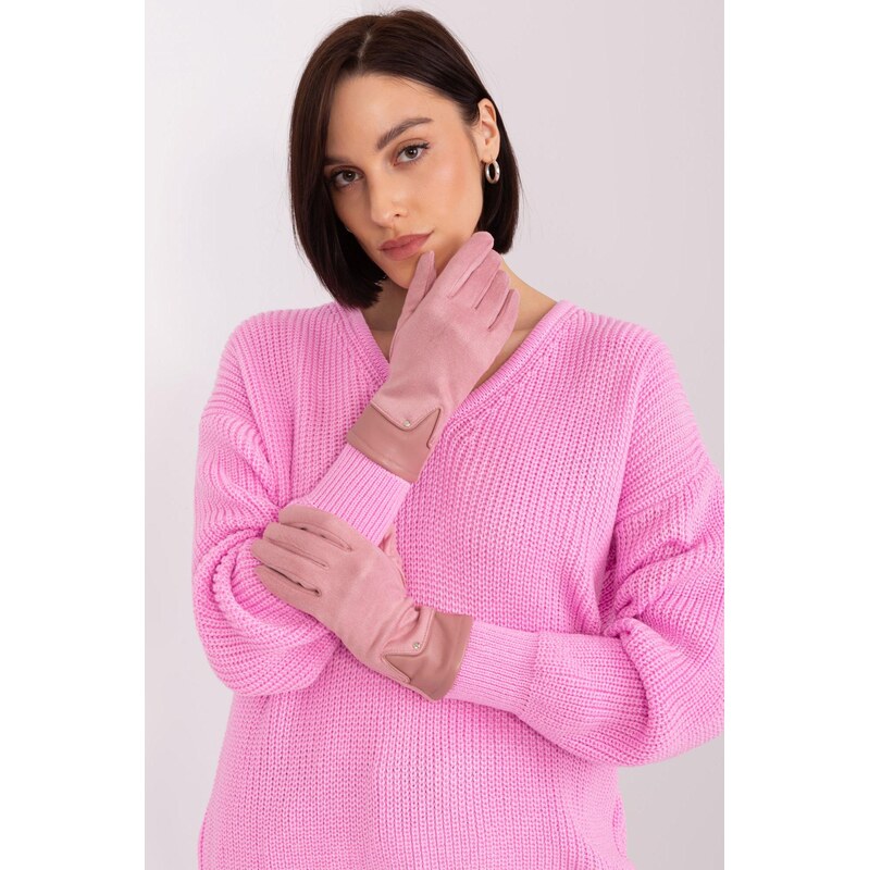 MladaModa Elegantné dotykové rukavice model 50726 pudrovo ružové 65954277