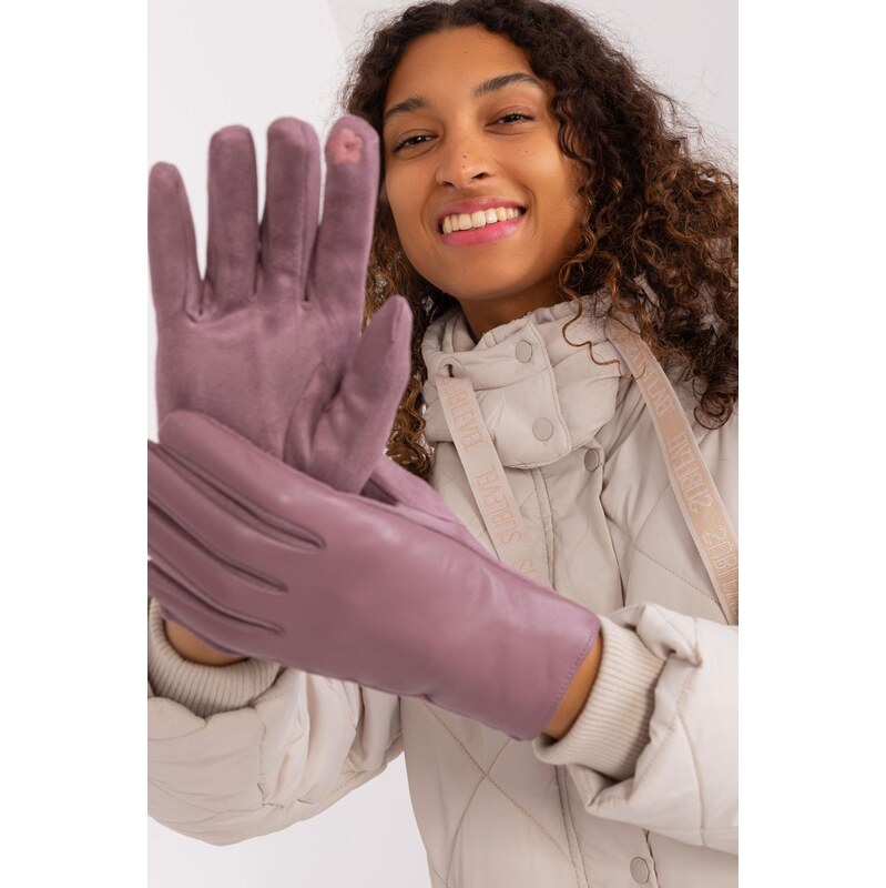 MladaModa Zateplené koženkové dotykové rukavice model 50116 svetlé 65954314