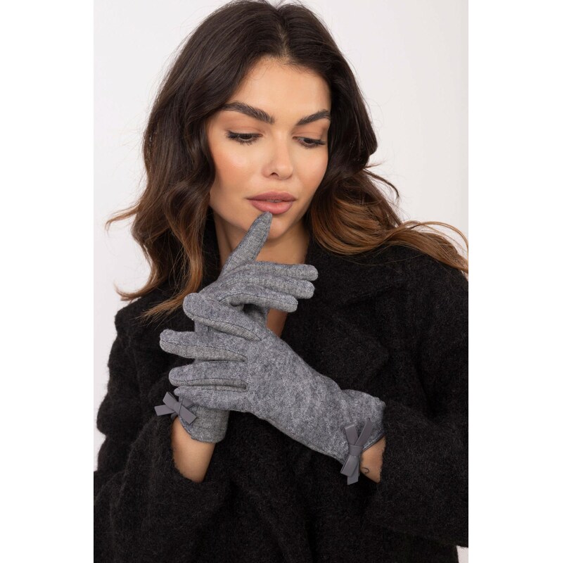 MladaModa Teplé dotykové rukavice s mašličkou model 30110 šedé 65954331