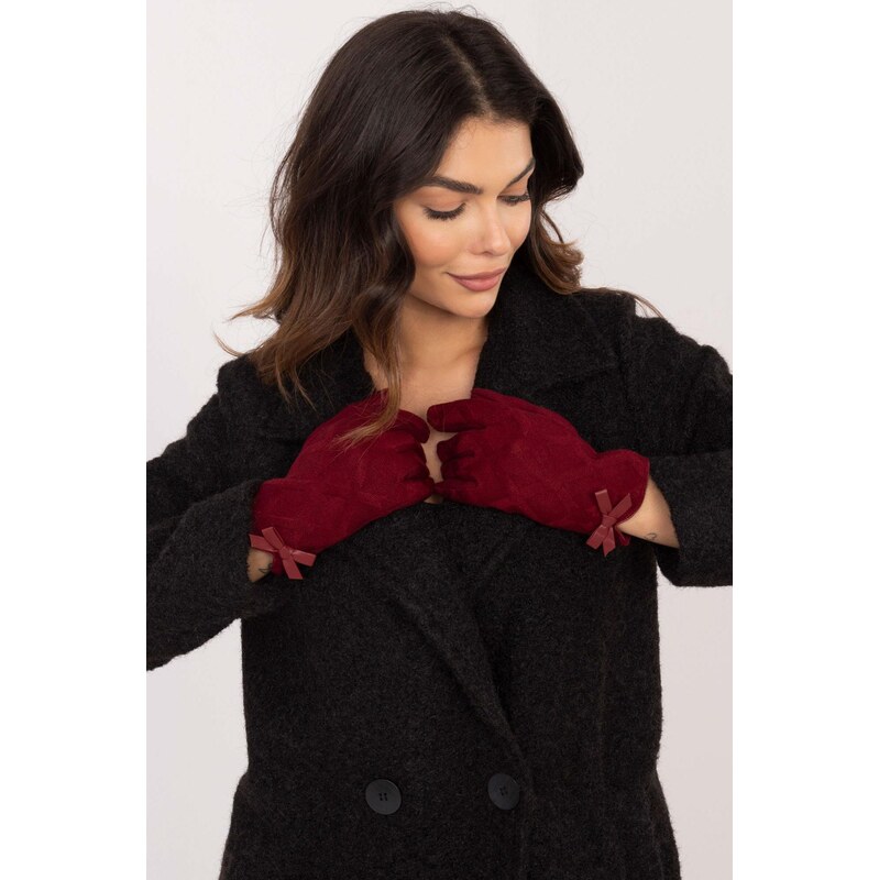 MladaModa Teplé dotykové rukavice s mašličkou model 30110 bordové 65954338