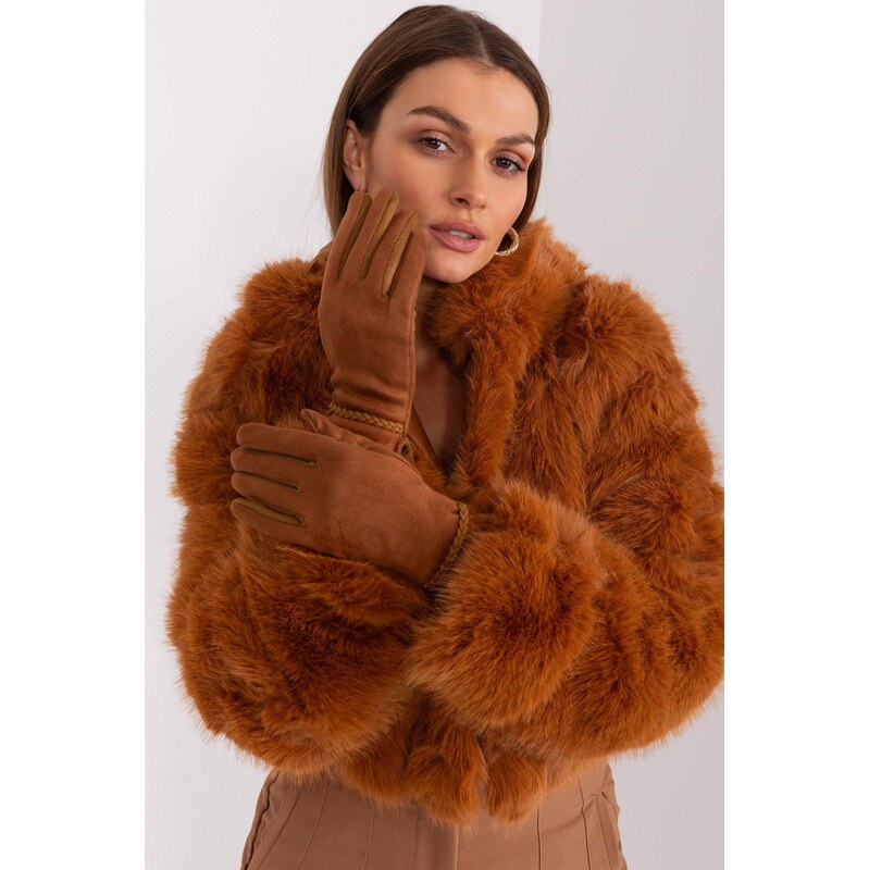 MladaModa Elegantné dvojfarebné dotykové rukavice model 60125 hnedé 65954362