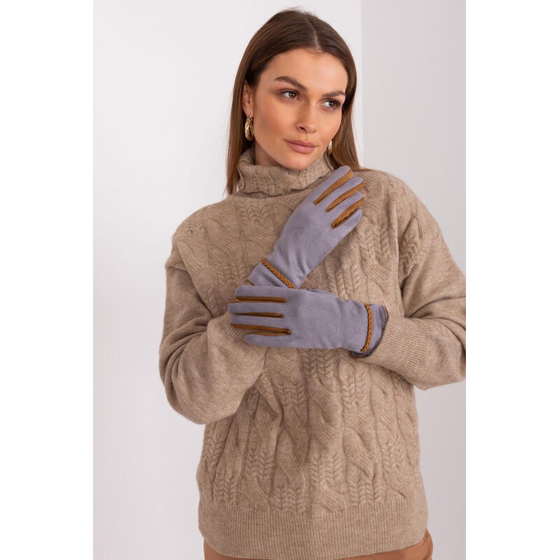 MladaModa Elegantné dvojfarebné dotykové rukavice model 60125 šedé 65954373