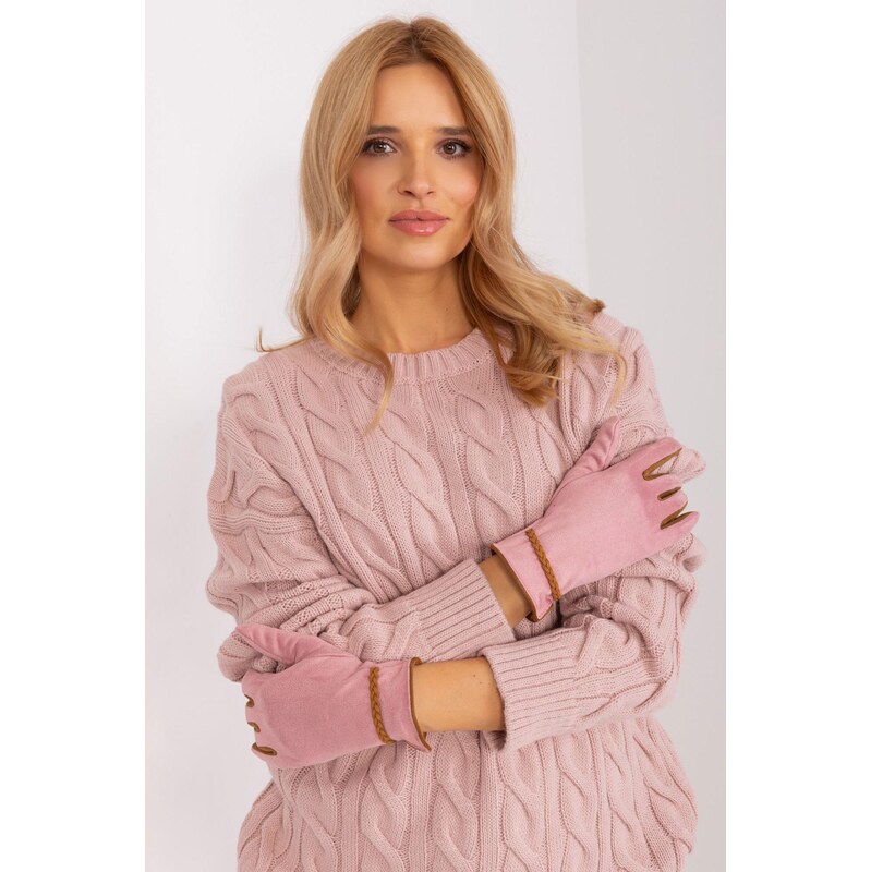 MladaModa Elegantné dvojfarebné dotykové rukavice model 60125 pudrovo 65954379