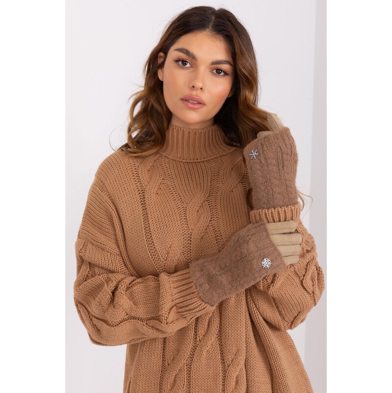 MladaModa Teplé dotykové rukavice s prekrytím s aplikáciou model 40508 65954394