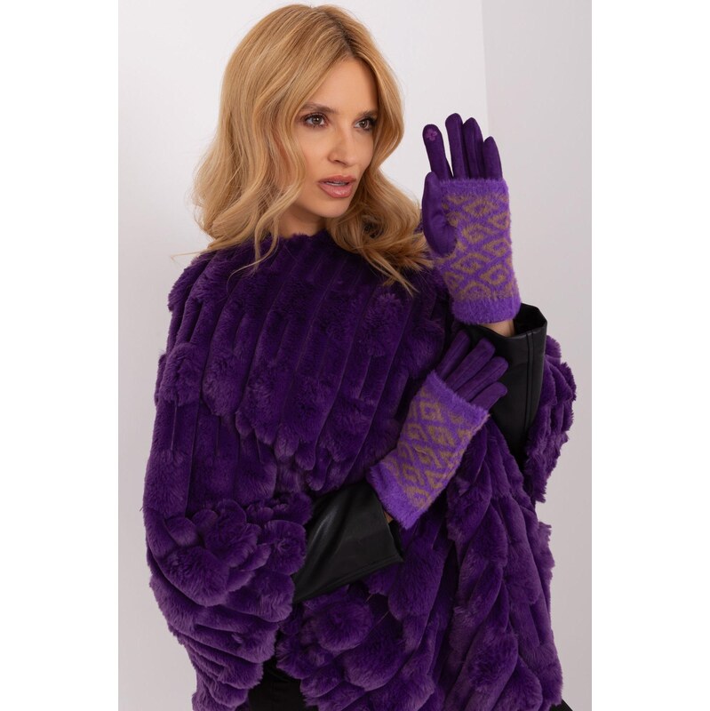 MladaModa Teplé dotykové rukavice s prekrytím model 31061 fialové 65954401