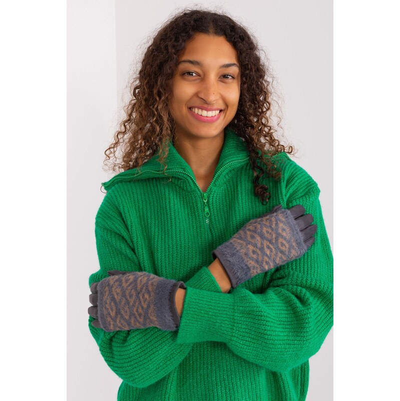 MladaModa Teplé dotykové rukavice s prekrytím model 31061 grafitové 65954400