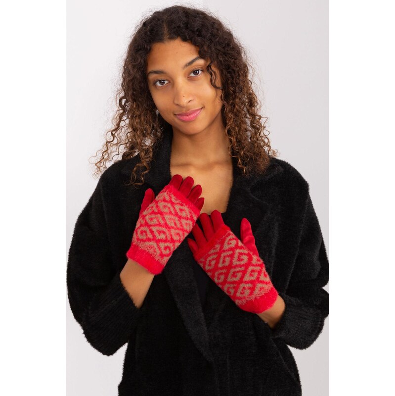 MladaModa Teplé dotykové rukavice s prekrytím model 31061 červené 65954411