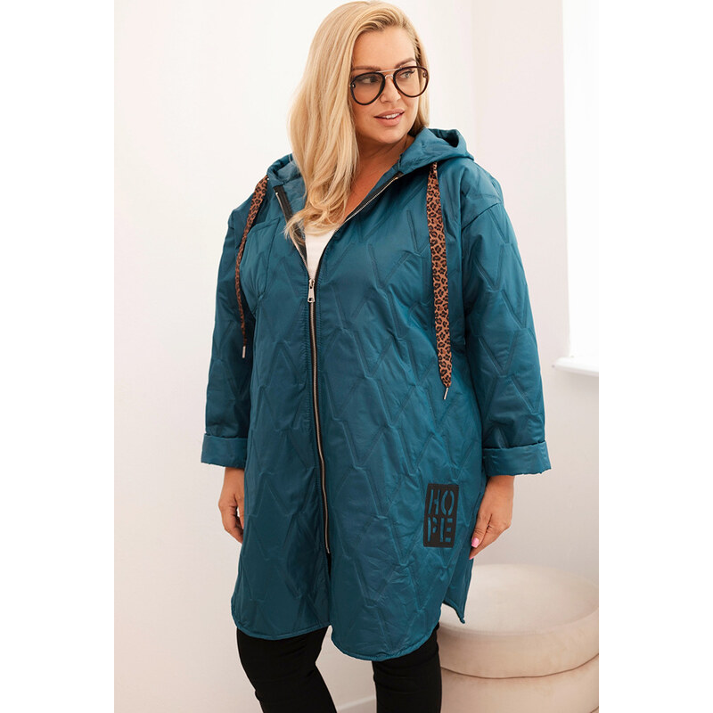 Kesi Smaragdová dámska plus size prešívaná bunda s kapucňou 65957523