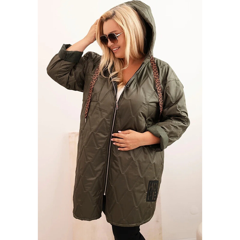 Kesi Khaki dámska plus size prešívaná bunda s kapucňou 65957524