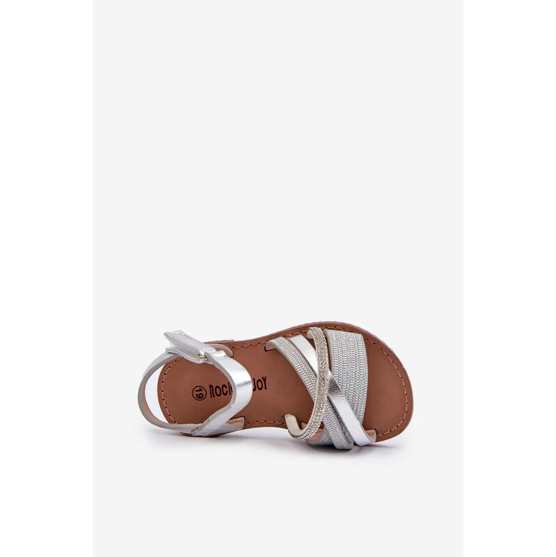 Kesi Lesklé strieborné detské sandále so suchým zipsom Delphina 57117939