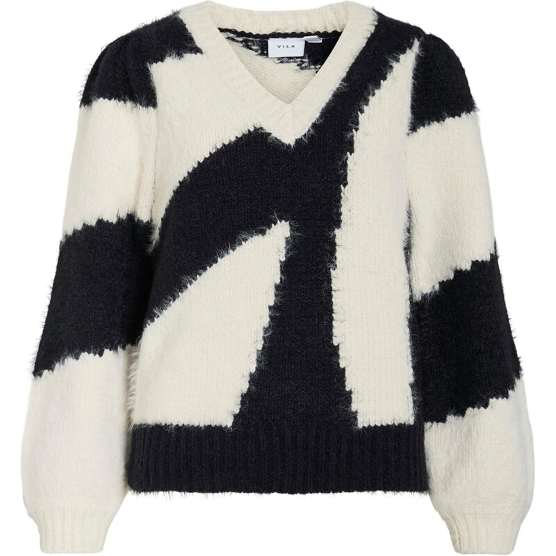 VILA Sveter VIKUNNUO béžová / čierna 65967281