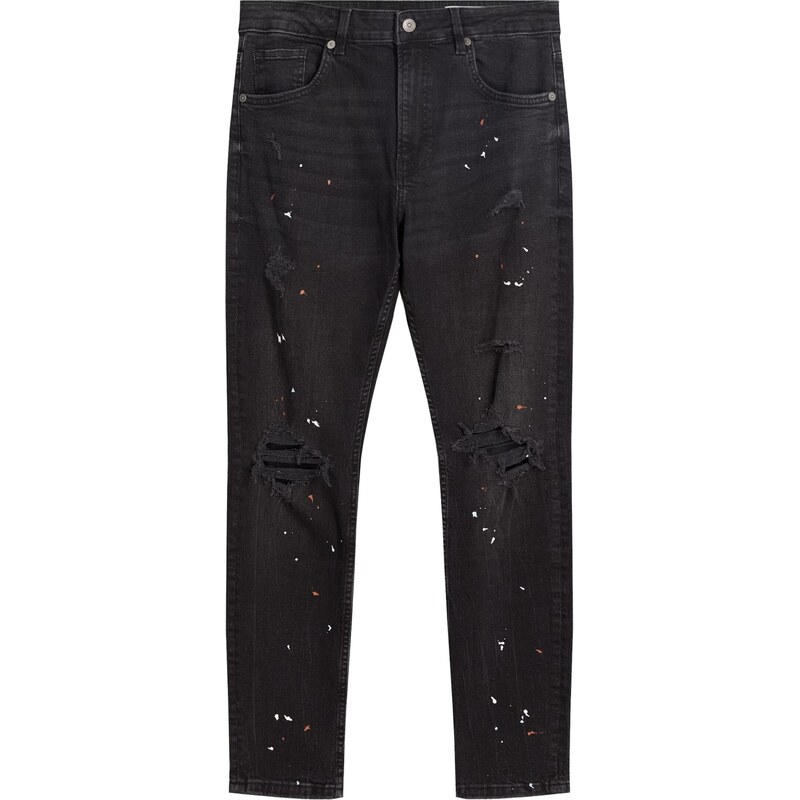 Bershka Džínsy krvavo červená / čierny denim / biela 65967389