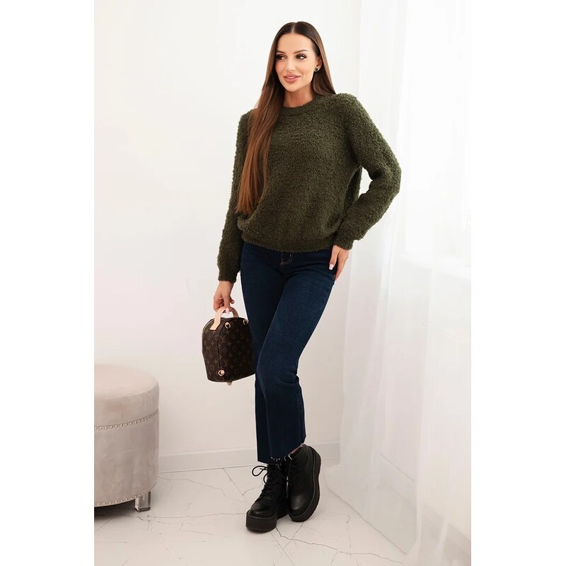 Kesi Włoski Dámsky sveter z mäkkého mohéru khaki 65960419
