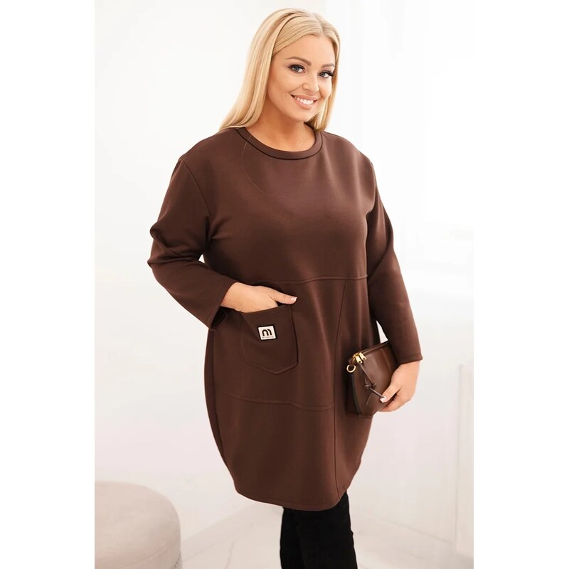 Kesi Włoski Dámska sukňa Plus Size s vreckom a 3/4 rukávom maslová 65902018