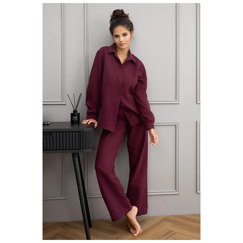 Sensis Dámske mušelínové pyžamo Colette bordové dlhé 66060730