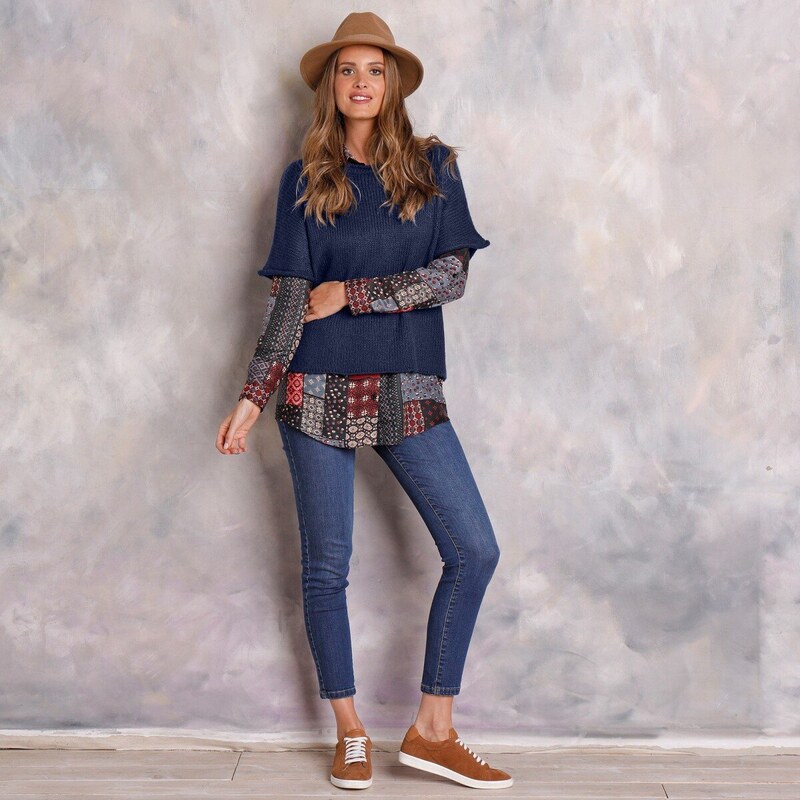 Pulóver so skrátenými rukávmi námornická modrá 040 Blancheporte 65965496