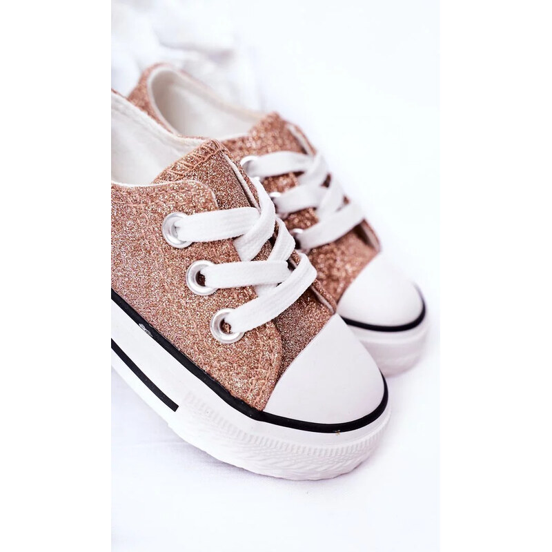 Kesi Dětské Brokátové Tenisky Růžové Zlato Bling-Bling 55727014