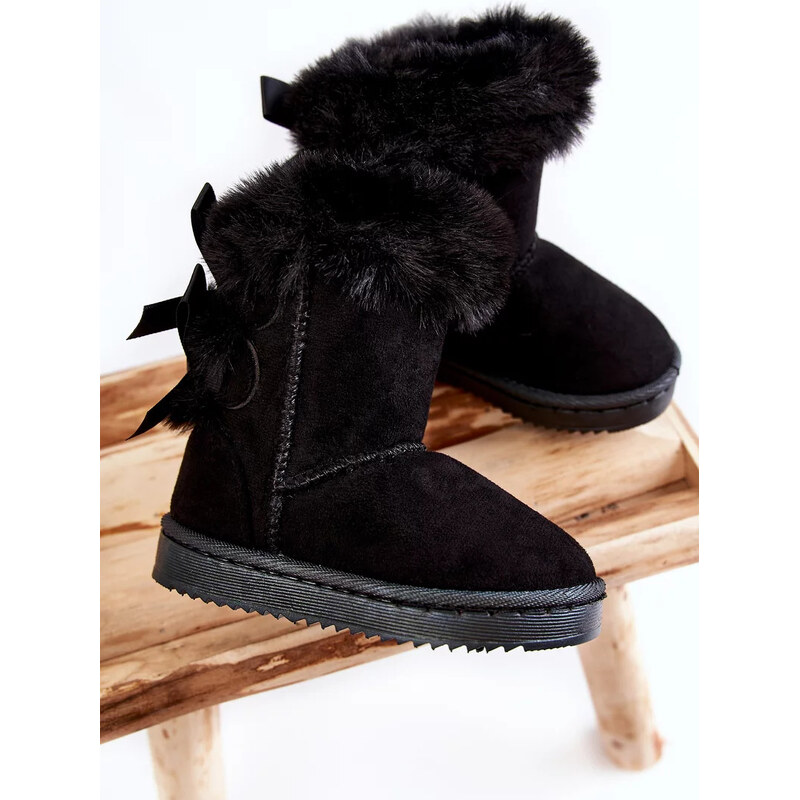 Kesi Dětské Teplé Sněhule Semišové s Mašlemi Černe Funky 55677786