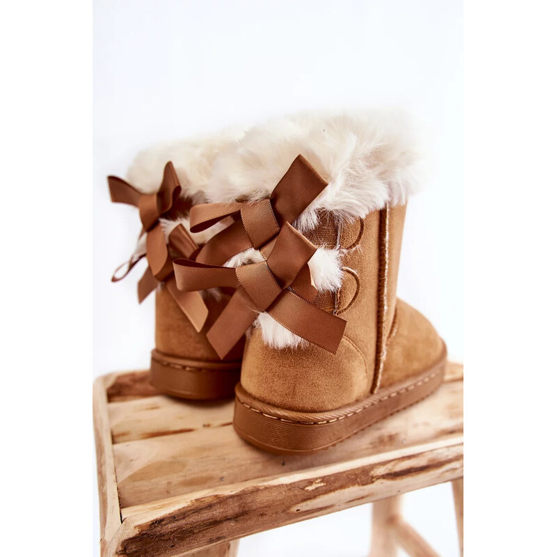 Kesi Dětské Teplé Sněhule Semišové s Mašlemi Béžove Funky 55677789