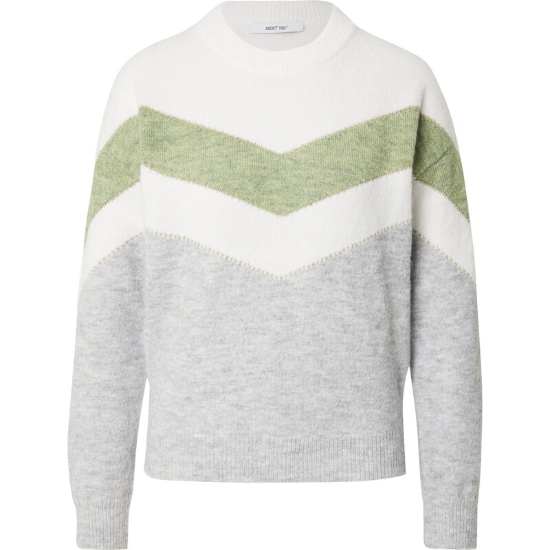 ABOUT YOU Sveter Janine sivá / zelená / biela 66008999
