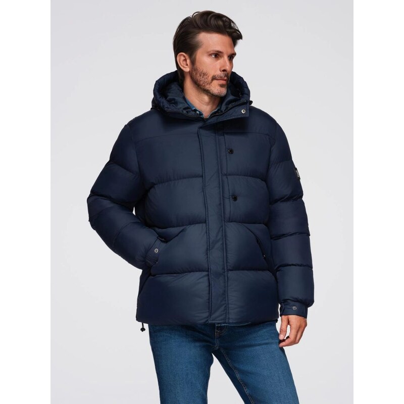 Ombre Clothing Pánska tmavomodrá prešívaná bunda s kapucňou V2 JAHP 65971045