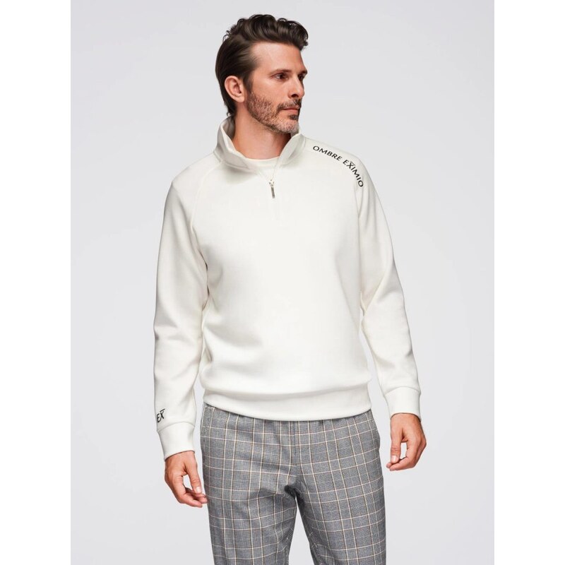 Ombre Clothing Pánska ecru mikina s logom a s vysokým golierom V2 SSZP 65972513