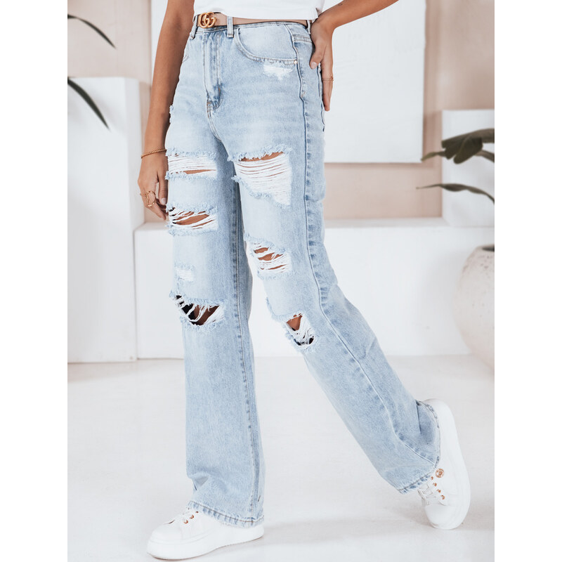 BASIC Svetlomodré dámske potrhané džínsy s vysokým pásom UY2801 65976364