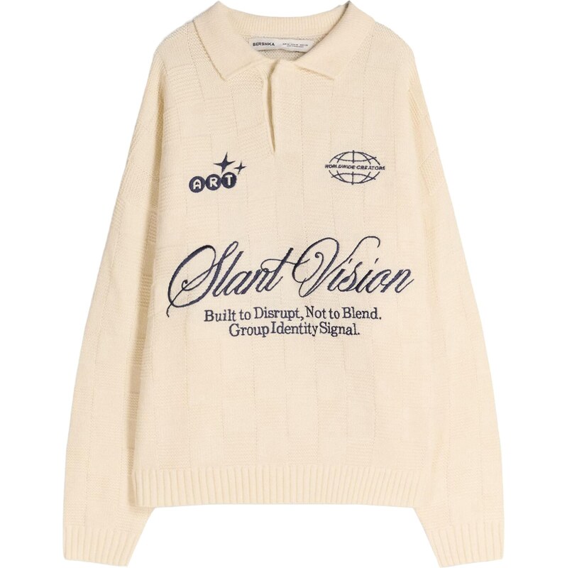 Bershka Sveter béžová / námornícka modrá 65981665