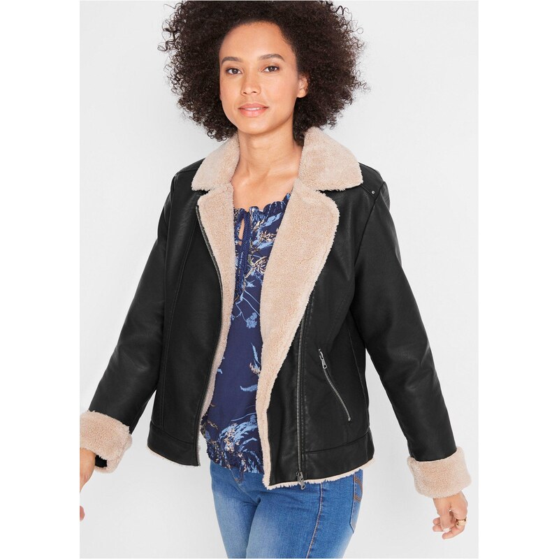 bonprix Koženková bunda, podšívaná, farba čierna 44789604